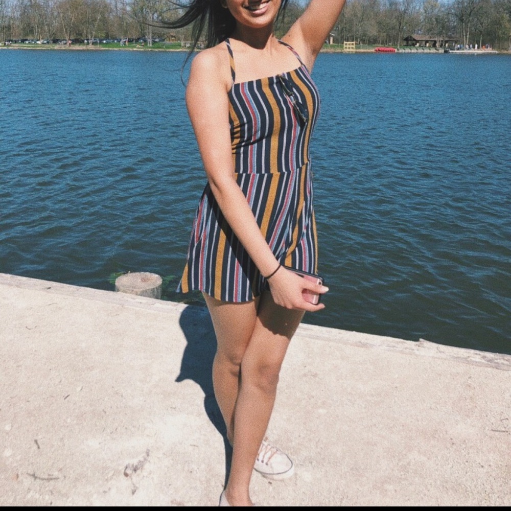 Romper Striped Criss Cross Back